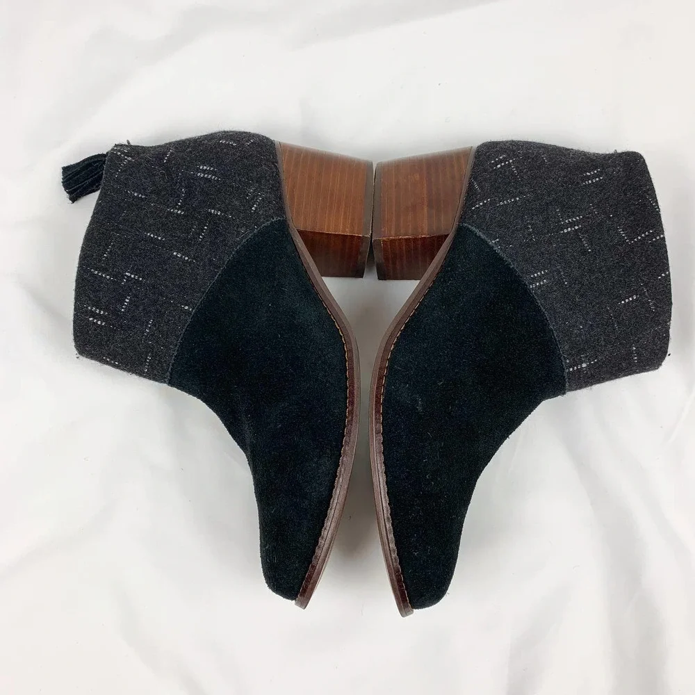Toms Black Suede and Charcoal Tweed Ankle Booties